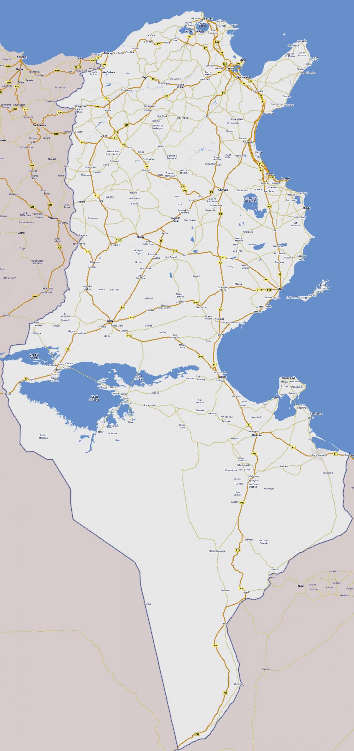 Mapa de autopistas de Túnez